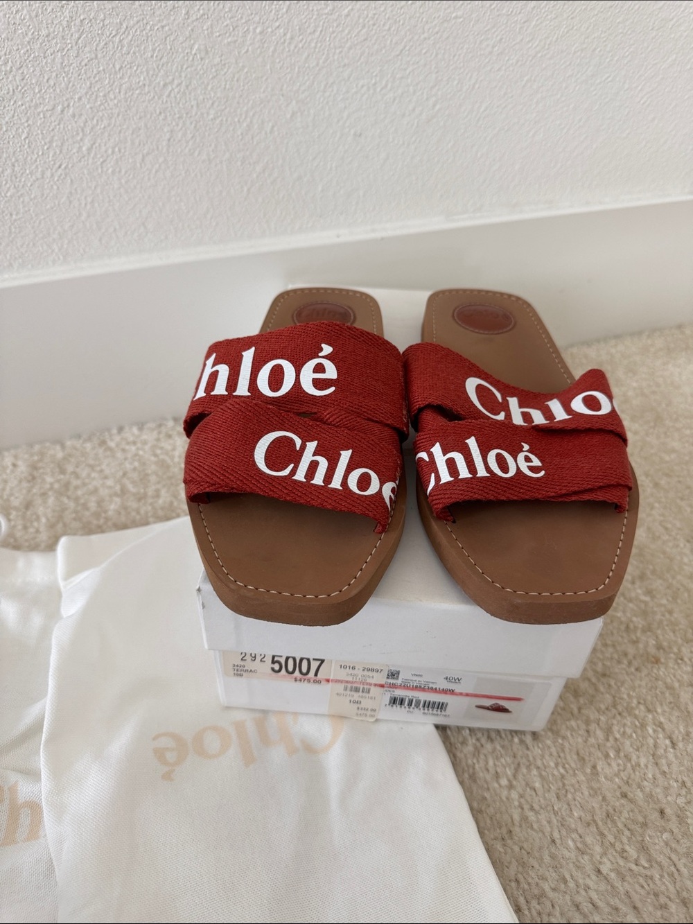 Chloé Terracotta Red Logo Slide Sandals
